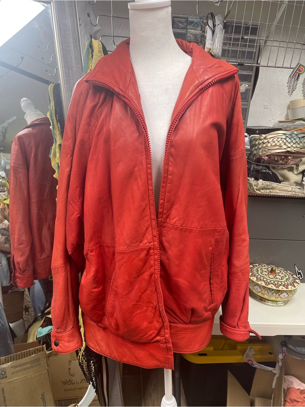 Vintage vibrant Red Leather bomber Jacket! Gorgeous buttery leather